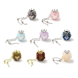 Perles de strass d'argile polymère , avec cabochon en acrylique et en verre et chaîne en alliage, rose avec couronne et queue de poisson