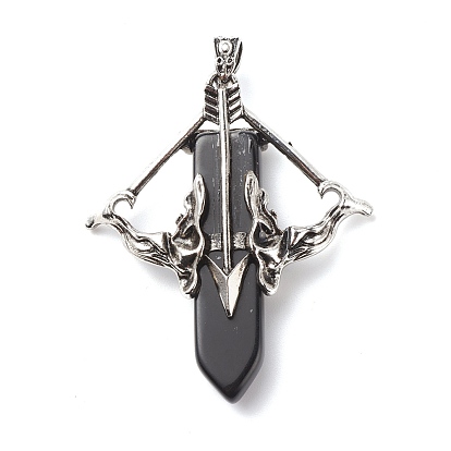 Gemstone grands pendentifs, avec les accessoires en alliage de ton d'argent antique, sans cadmium et sans plomb, facette, arc avec flèche et épée