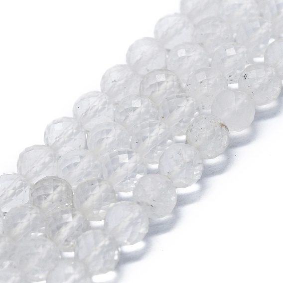 De perlas de cristal de cuarzo natural hebras, cristal de roca, facetado (64 facetas), rondo