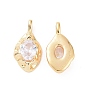 Textured Brass Micro Pave Clear Cubic Zirconia Pendants, Teardrop Charms