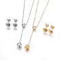 304 Stainless Steel Jewelry Sets, Necklaces and Stud Earrings, with Rhinestone, Flat Round