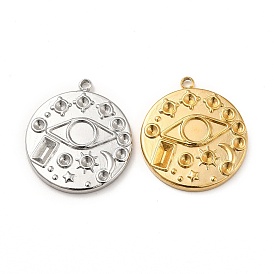 Ion Plating(IP) 304 Stainless Steel Pendant Rhinestone Settings, Pendant Cabochon Settings, Flat Round with Eye