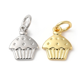 Eco-Friendly Rack Plating Brass Charms, with Jump Ring, Long-Lasting Plated, Lead Free & Cadmium Free, Cake Charm
