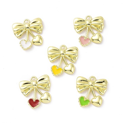 Rack Plating Alloy Enamel Pendants, Bowknot with Heart Charms