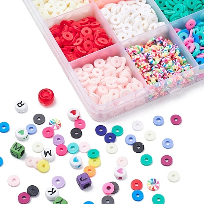 DIY Polymer Clay Beads Jewelry Set Making Kit, Including Polymer Clay & Acrylic & Shell Beads, Alloy Clasps & Charms, Iron Findings, CCB Plastic Pendants, Scissors, Elastic Thread