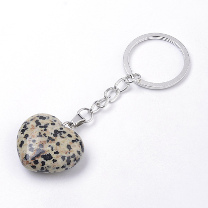 Synthetic & Natural  Mixed Stone Keychain, with Iron Findings, Heart, Platinum