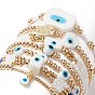 7Pcs 7 Style Evil Eye Lampwork & Glass Seed & Brass Beaded Stretch Bracelets Set for Women, Alloy Word Charms Stackable Bracelets for Women