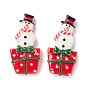 Christmas Themed Opaque Resin Cabochons, Snowman with Gift Box