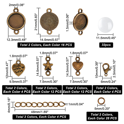PandaHall Elite DIY Jewelry Making Finding Kits, Including Glass Cabochons, Alloy End Chain & Cabochon Settings & Charms & Link Connectors & Jump Rings & Clasps