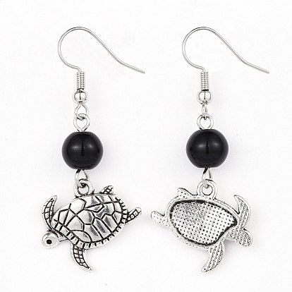 Alliage Pendants d'oreilles, avec des perles en verre et des crochets de boucles d'oreilles en laiton, tortue de mer