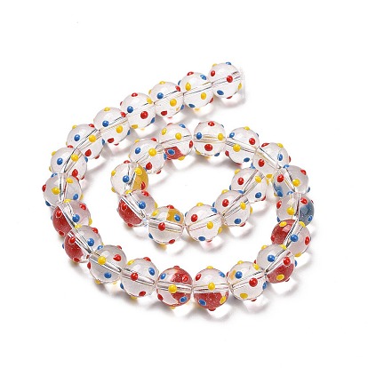 Handmade Lampwork Enamel Beads Strands, Round with Polka Dot Pattern