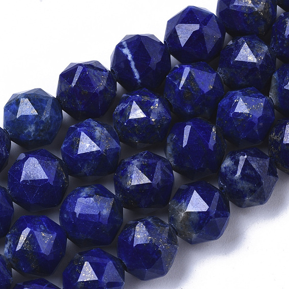 Hilos de cuentas de lapislázuli natural, facetados, cuentas redondas con corte de estrella