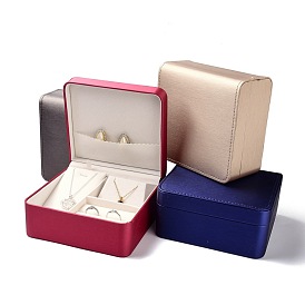 Кожа PU комплект ювелирных изделий коробки, с белой губкой, для ожерелий и сережек, волочильных стиле, прямоугольные