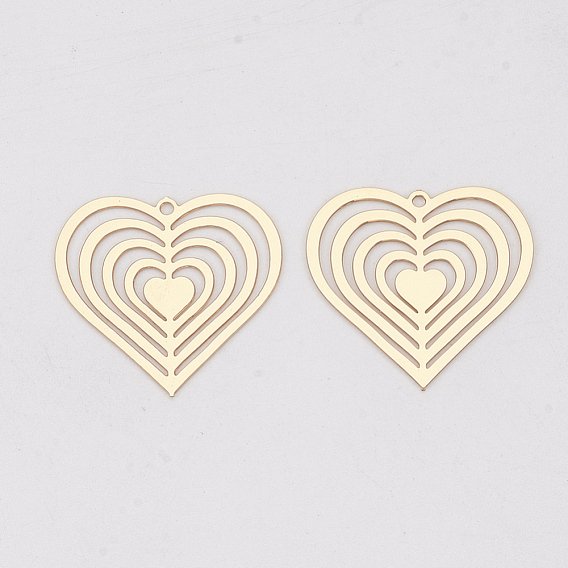 Brass Pendants, Etched Metal Embellishments, Long-Lasting Plated, Heart