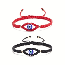 Lampwork Evil Eye Braided Bead Bracelet, Adjustable Bracelet for Women