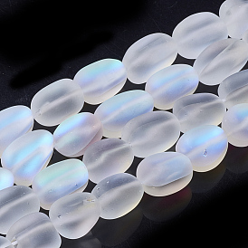Synthetic Moonstone Beads Strands, Holographic Beads, Tumbled Stone, Dyed, Frosted, Nuggets