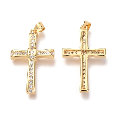 Brass Micro Pave Clear Cubic Clear Zirconia Pendants, Cross