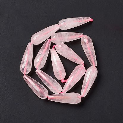 Natural Rose Quartz Beads Strands, Faceted, Teardrop
