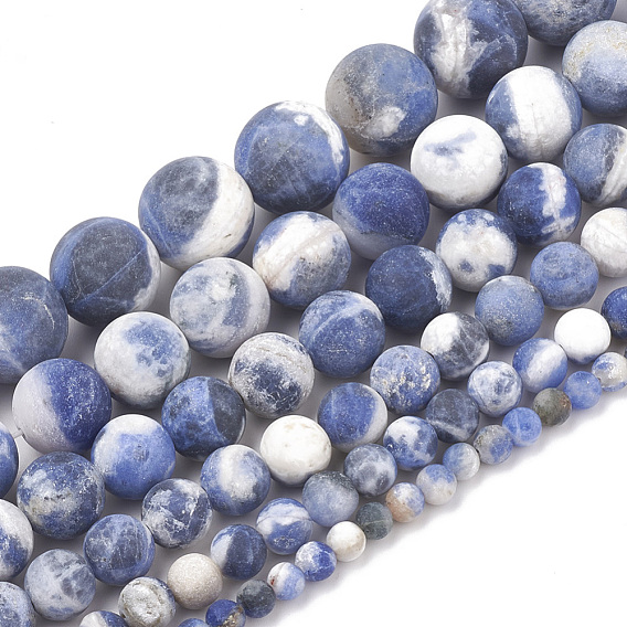 Sodalites naturelles brins de perles, givré, ronde