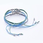 Ensembles réglables de bracelets de perles tressés de fil de nylon, Avec des billes rondes en laiton