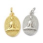 Rack Plating Rack Plating Brass Pendants, with Jump Ring, Long-Lasting Plated, Textured, Oval with Yoga Human