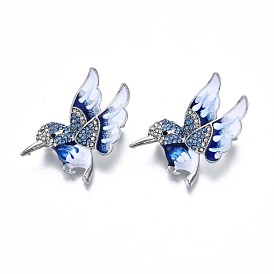 Bird Enamel Pin with Sapphire Rhinestone, 3D Animal Alloy Brooch for Backpack Clothes, Nickel Free & Lead Free, Platinum