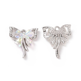 Alloy Pendants, with Crystal Rhinestone and Plastic, Bowknot