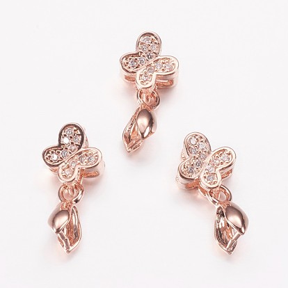 Long-Lasting Plated Brass Micro Pave Cubic Zirconia Ice Pick Pinch Bails, Butterfly