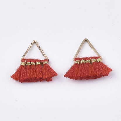Polycotton(Polyester Cotton) Tassel Charms Decorations, Mini Tassel, with Brass Findings, Triangle, Golden