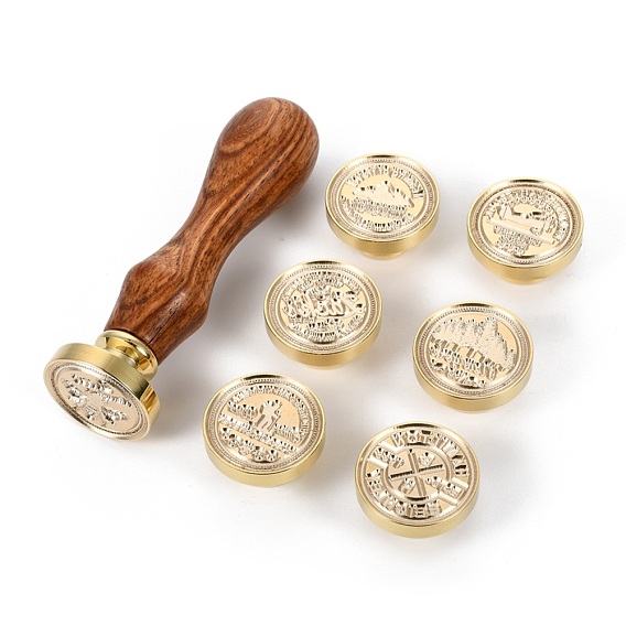 Brass Retro Wax Sealing Stamp, with Wooden Handle for Post Decoration DIY Card Making