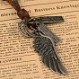 Adjustable Leather Cord Alloy Wing Pendant Necklaces For Men, 8 inch~16 inch