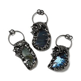 Natural Labradorite Big Pendants, Skull & Nuggets Charms, with Gunmetal Plated Brass Findings, Cadmium Free & Lead Free