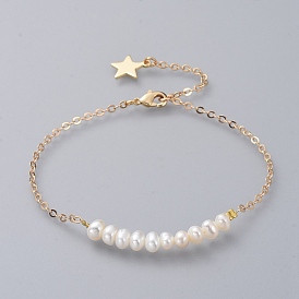 Bracelets perlés, avec des chaînes de câble en perles naturelles et en laiton