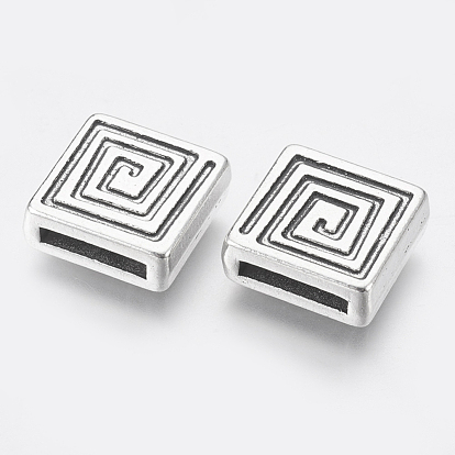 Tibetan Style Slide Charms, Lead Free and Cadmium Free, Square