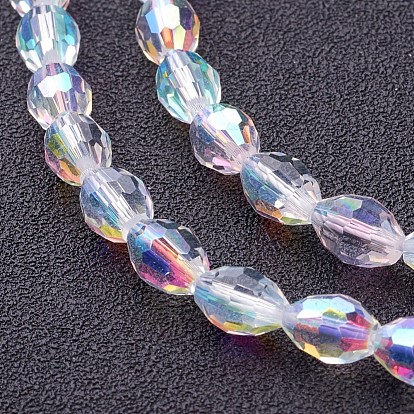 Electroplate Glass Beads Strands, Faceted Oval