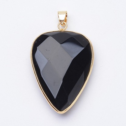 Faceted Natural Gemstone Pendants, with Golden Tone Brass Findings, Drop