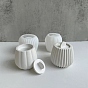 Taza de vela redonda a rayas diy con moldes de silicona con tapa, para resina, yeso, fabricación artesanal de cemento