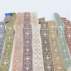 Ruban de polyester brodé, ruban jacquard, avec paillettes, accessoires du vêtement, losange