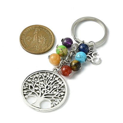 7 Llavero con colgante de cuentas de piedras preciosas de chakra y colgante de árbol de la vida de aleación de estilo tibetano, para el adorno del bolso de la llave del coche