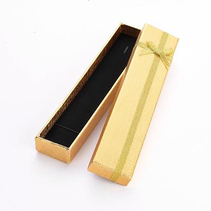 Boîtes de bracelet de rectangle de carton, avec éponge à l'intérieur et ruban de satin bowknots, 20x4.1x2.4 cm