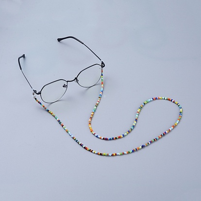 Chaînes de lunettes, tour de cou pour lunettes, avec des perles en verre de graine, perles à écraser en laiton et extrémités de boucle en caoutchouc