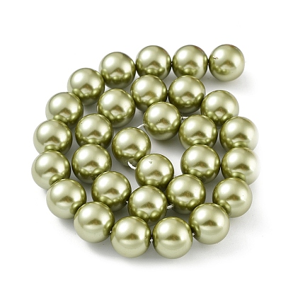 Eco-Friendly Dyed Glass Pearl Round Beads Strands, Grade A, Cotton Cord Threaded