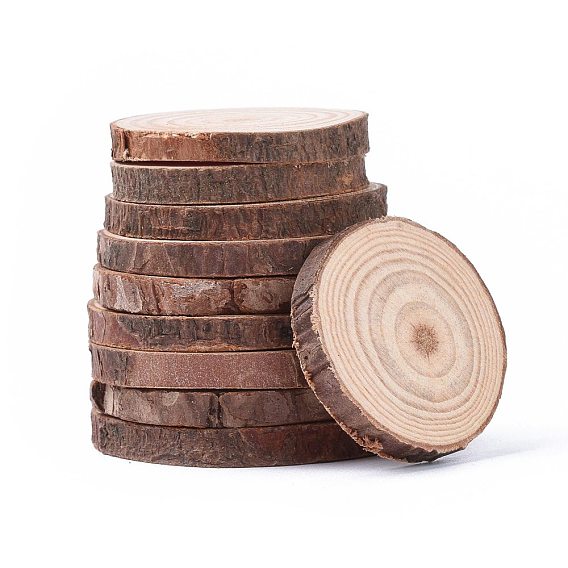 Cabujones de madera de álamo natural sin terminar, rodajas de árbol de círculos de madera, plano y redondo