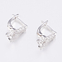 Brass Micro Pave Cubic Zirconia Hoop Earring Findings with Latch Back Closure, Flower