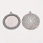 Tibetan Style Flat Round Alloy Pendant Cabochon Settings, Cadmium Free & Lead Free, Tray: 25mm, 37x33x2mm, Hole: 3mm, about 180pcs/1000g