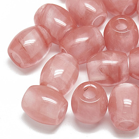 Cerise quartz perles de verre, Perles avec un grand trou   , baril