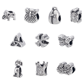 Unicraftale 10Pcs 10 Styles 304 Stainless Steel European Beads, Large Hole Beads, Mixed Shapes