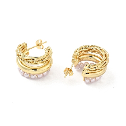 Brass Thick Arch Stud Earring, Rotating ABS Pearl Beaded Half Hoop Earrings for Anxiety Stress Relief Jewelry