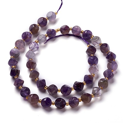 Perles naturelles d'améthyste, avec des perles de rocaille, dés célestes à six faces