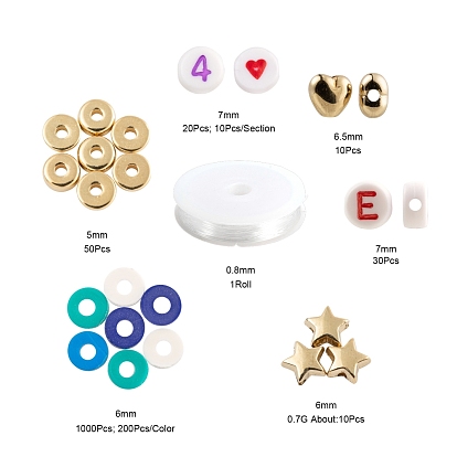 Diy jewelry making kits, Incluyendo cuentas de arcilla polimérica hechas a mano, acrílicas y de plástico ccb, Hilo de cristal elástico